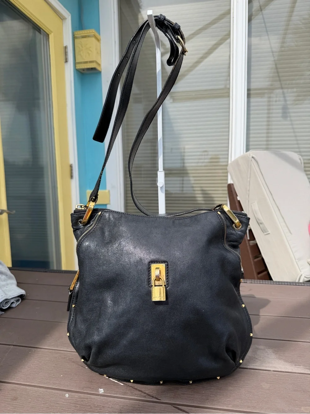 Marc Jacobs Vintage Black Leather Studded Paradise Kate Hobo Bag